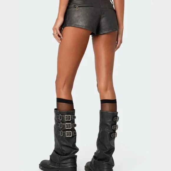 Black Washed Faux Leather Shorts XS - Picture 3 of 4